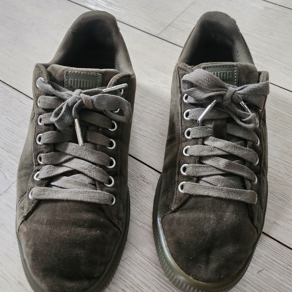 Women's Puma Clyde Olive Green Velvet Sneakers